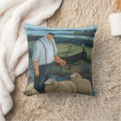 川の景色のヒツジを持つ羊飼い クッション (ブランケット)