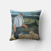 川の景色のヒツジを持つ羊飼い クッション (裏面)