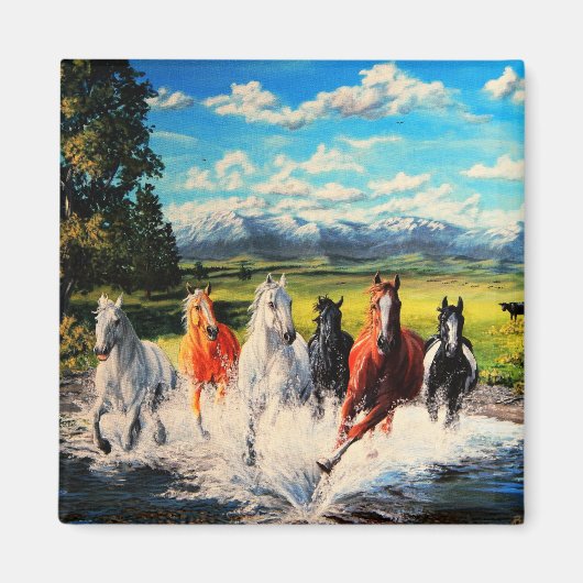 川の景走観を馬に絵画囲む マグネット (正面)