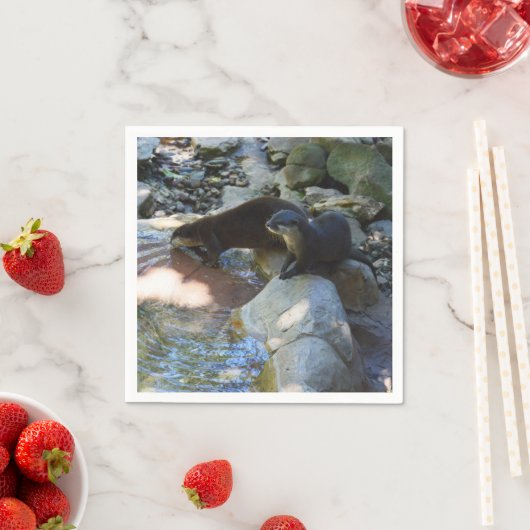 **「川の水に隠れて泳ぐカワウソ スタンダードカクテルナプキン (インサイチュ)