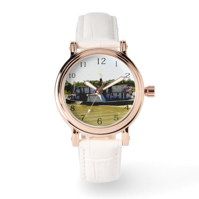 川の水の色に浮かぶ船を漕いで 腕時計 (正面)