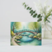 川の水の色の上に橋絵画をかける ポストカード (スタンド正面)
