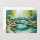川の水の色の上に橋絵画をかける ポストカード (正面/裏面)