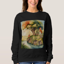 川の水彩画と少女と家など