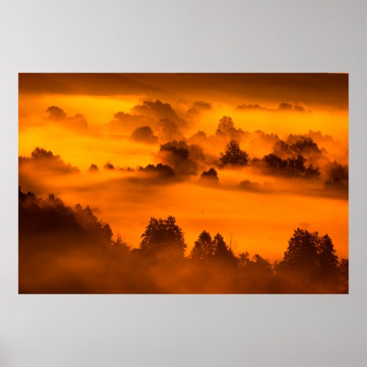 川の氾濫の明白な抽象的な上に朝の霧、任意 ポスター (正面)