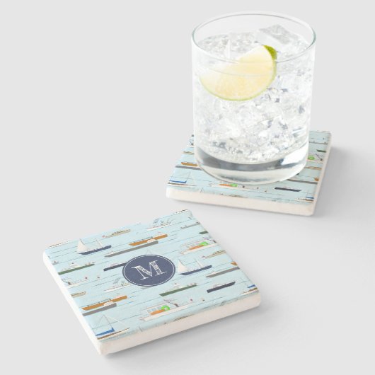 川の沿岸の湖の川の舟遊び ストーンコースター (横)