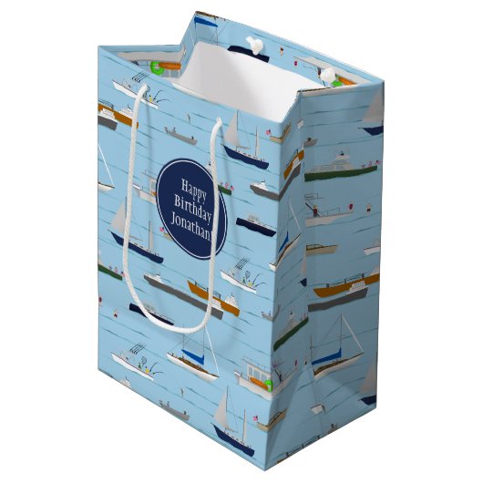 川の沿岸の湖の川の舟遊び ミディアムペーパーバッグ (正面アングル)