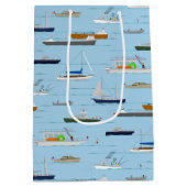 川の沿岸の湖の川の舟遊び ミディアムペーパーバッグ (裏面)