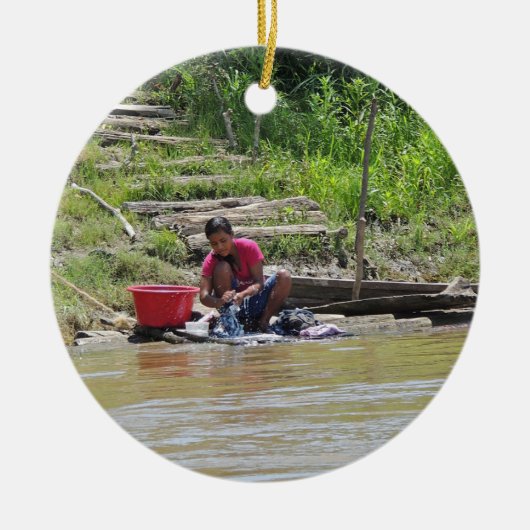 川の洗濯日 セラミックオーナメント (正面)