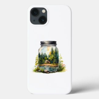 川の流れを見ながら、ガラスの瓶の中の家 iPhone 13ケース