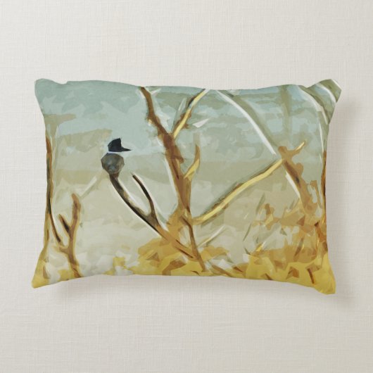 川の端の抽象芸術のベルトを付けられたカワセミ アクセントクッション (裏面)