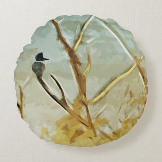 川の端の抽象芸術のベルトを付けられたカワセミ ラウンドクッション (正面)