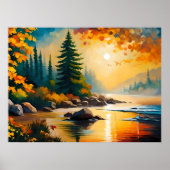 川の絵画岩松の森の秋の午後 ポスター (正面)