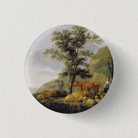 川の近くの牛Aelbert Cuyp 缶バッジ (正面)