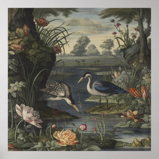 川の青い鶴の植物的なシーン ポスター (正面)