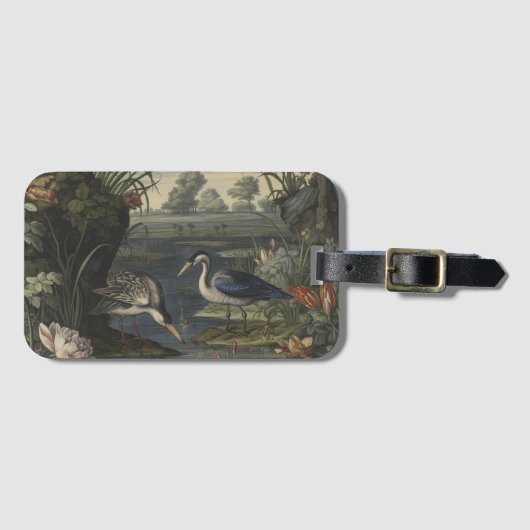 川の青い鶴の植物的なシーン ラゲッジタグ (正面横)