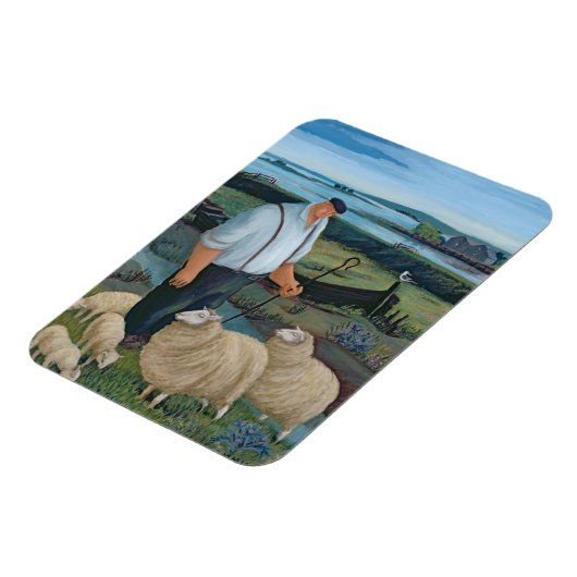 川の風景で羊と羊飼い マグネット (左側)