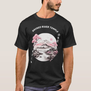 川の風景の上賛美の神聖な寺院 Tシャツ