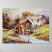 川の風景の水絵を描車 ポスター (正面)