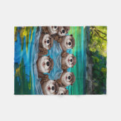 川よくはしゃぐの輪の中のカワウソ フリースブランケット (正面(横))