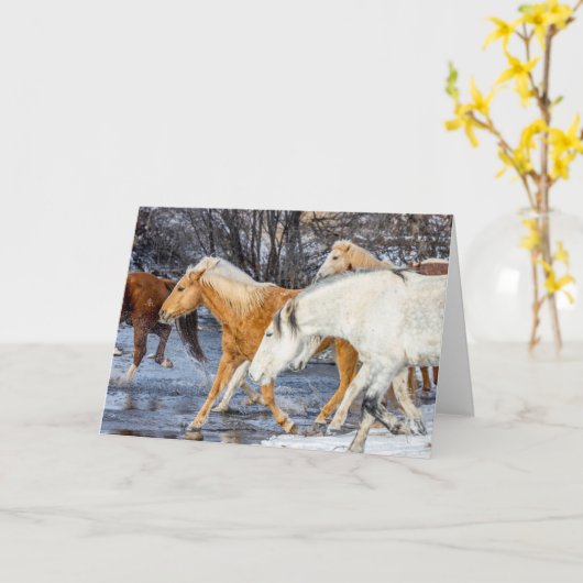 川を渡る馬 カード (黄色い花)