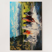 川を通して1014部分を走っている牧場馬 ジグソーパズル (縦)