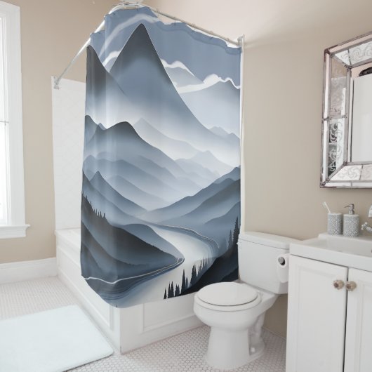 川中国の絵画の霧の風景 シャワーカーテン (インサイチュ)