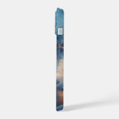 川凍ってい、鹿、居心地の良いキャビン、松の木 iPhone 15ケース (左側面)