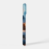 川凍ってい、鹿、居心地の良いキャビン、松の木 iPhone 15ケース (右側面)