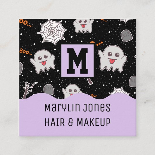 川合不気味ハロウィーン幽霊たち スクエア名刺 (正面)