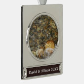 川小石擦り切れた茶色と灰色の自然抽象芸術 シルバープレートバナーオーナメント (右)