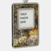 川小石擦り切れた茶色と灰色の自然抽象芸術 シルバープレートフレームオーナメント (右)