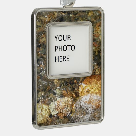 川小石擦り切れた茶色と灰色の自然抽象芸術 シルバープレートフレームオーナメント (右)