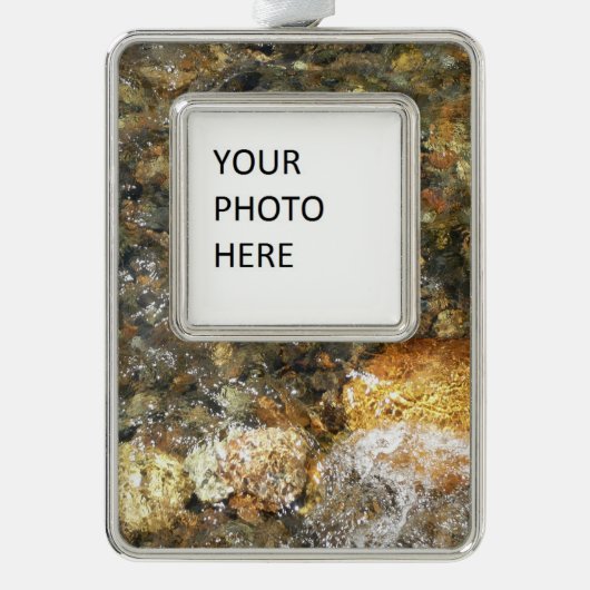 川小石擦り切れた茶色と灰色の自然抽象芸術 シルバープレートフレームオーナメント (正面)