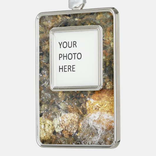 川小石擦り切れた茶色と灰色の自然抽象芸術 シルバープレートフレームオーナメント (左)