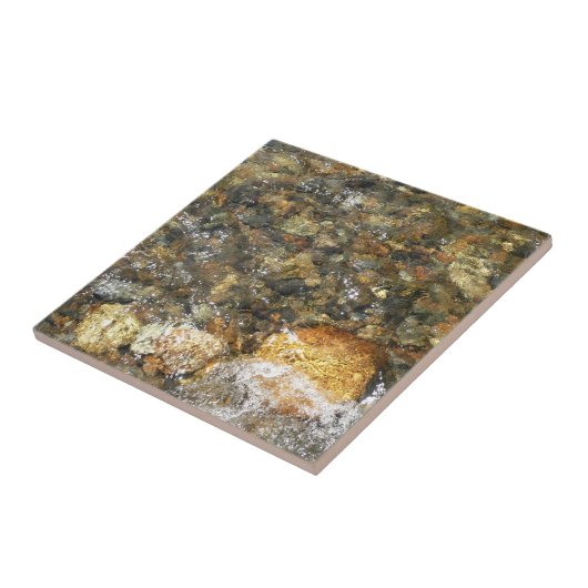 川小石擦り切れた茶色と灰色の自然抽象芸術 タイル (側面)