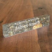 川小石擦り切れた茶色と灰色の自然抽象芸術 デスクネームプレート (側面)