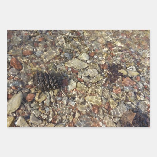 川小石擦り切れた茶色と灰色の自然抽象芸術 ラッピングペーパーシート (正面3)