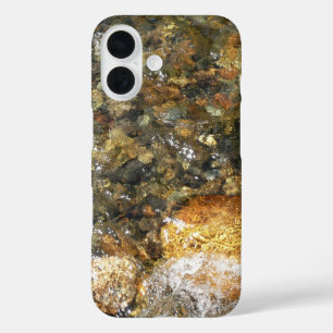 川小石擦り切れた茶色と灰色の自然抽象芸術 iPhone 16ケース