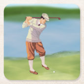 川岸によるヴィンテージのゴルファー スクエアペーパーコースター (正面)