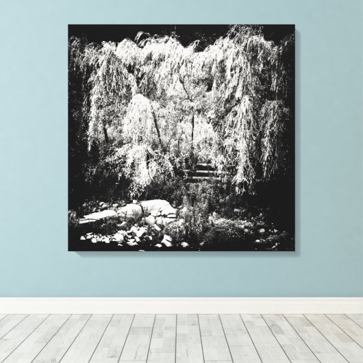 川岸の上のドラマチックな枝垂れ柳の木 キャンバスプリント (インサイチュ (ウッドフロア))