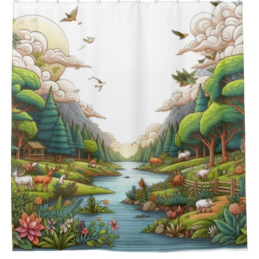 川岸の岩とさざ波の水シャワーカーテン シャワーカーテン (正面)