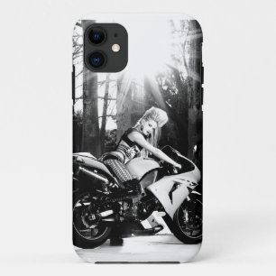 川崎のオートバイ、バイクもしくは自転車に乗る人のひよこ、バイク週、女の子 iPhone 11 ケース