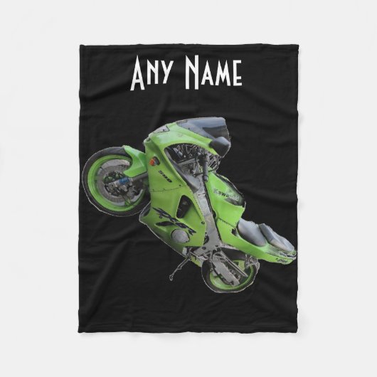 川崎の緑の速度のオートバイ毛布 フリースブランケット (正面)