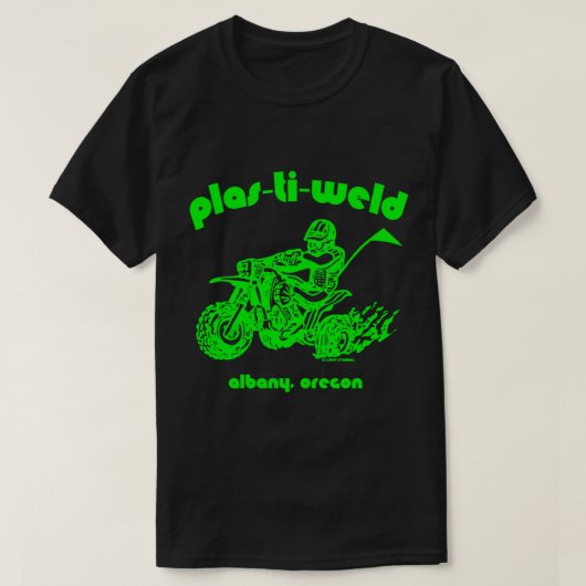 川崎グリーンにThree Wheeler Plas-Ti-Weldロゴ Tシャツ (デザイン正面)