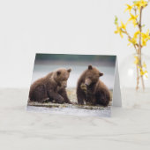 川沿いのクマの子 カード (黄色い花)