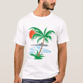 川沿いのヤシの木 | トロピカルサンセットアート Tシャツ