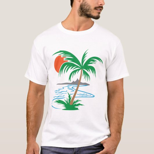 川沿いのヤシの木 | トロピカルサンセットアート Tシャツ (正面)