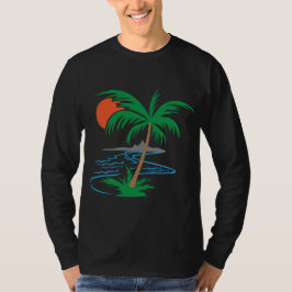 川沿いのヤシの木|トロピカルサンセットアート Tシャツ