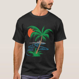 川沿いのヤシの木 | トロピカルサンセットアート Tシャツ